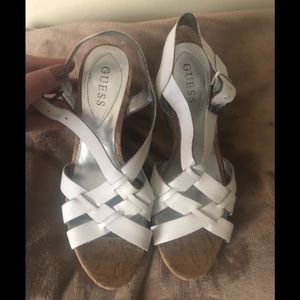 GUESS white wedge sandals, good condition, size 8